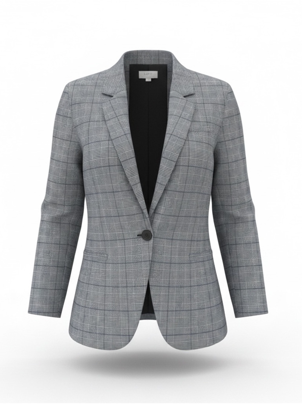 LOFT Gray Glen Plaid Tailored Single-Button Blazer Jacket Size 14P